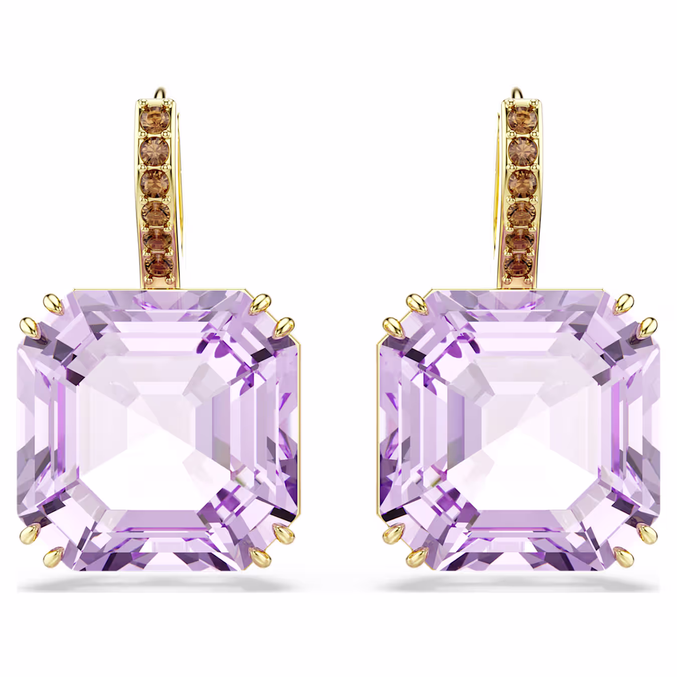 orecchini-pendenti-millenia--taglio-squadrato--viola--finitura-oro-18k-swarovski-5759990